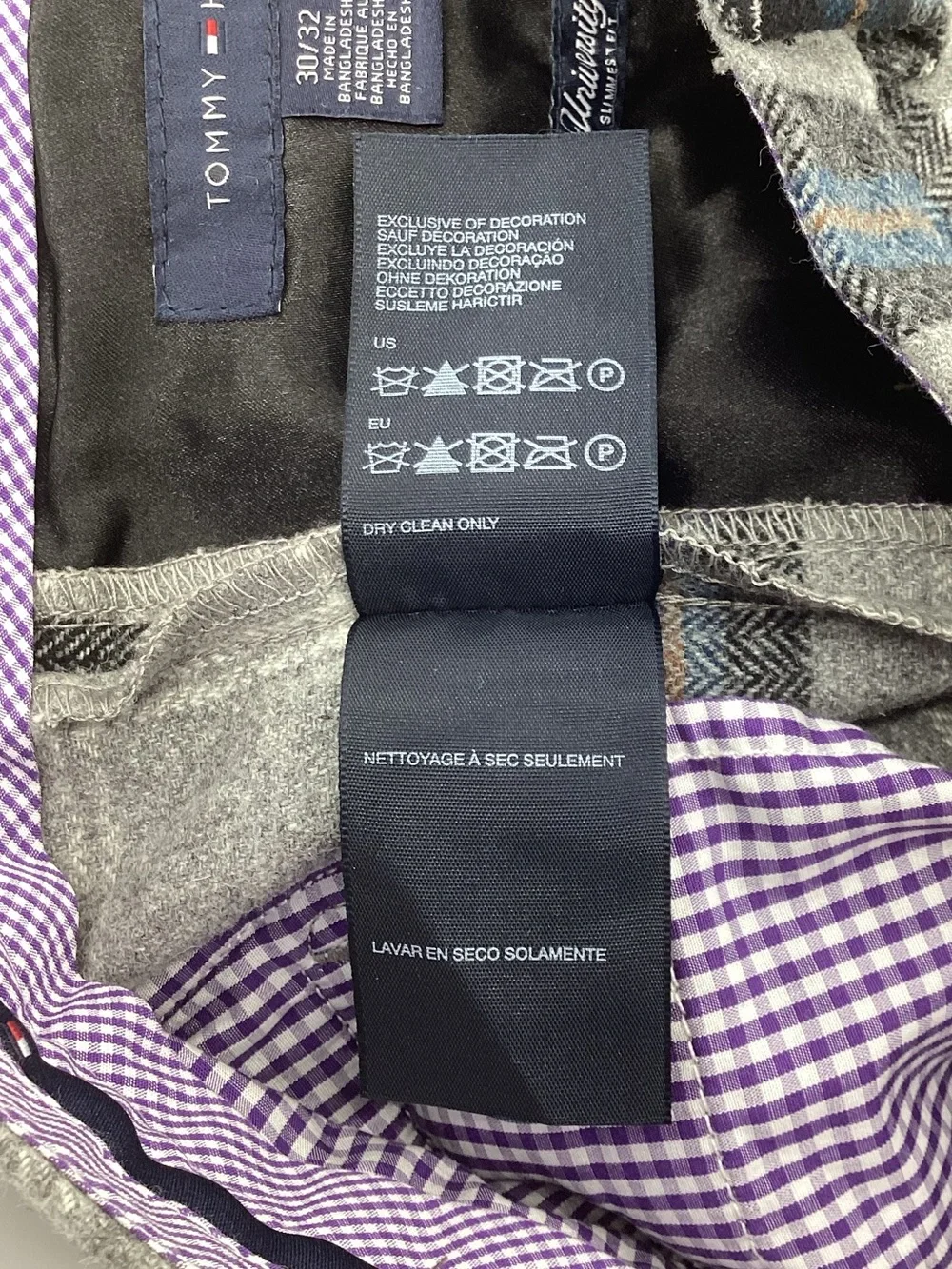 Tommy Hilfiger Gray and Navy Plaid Wool Dress Pants